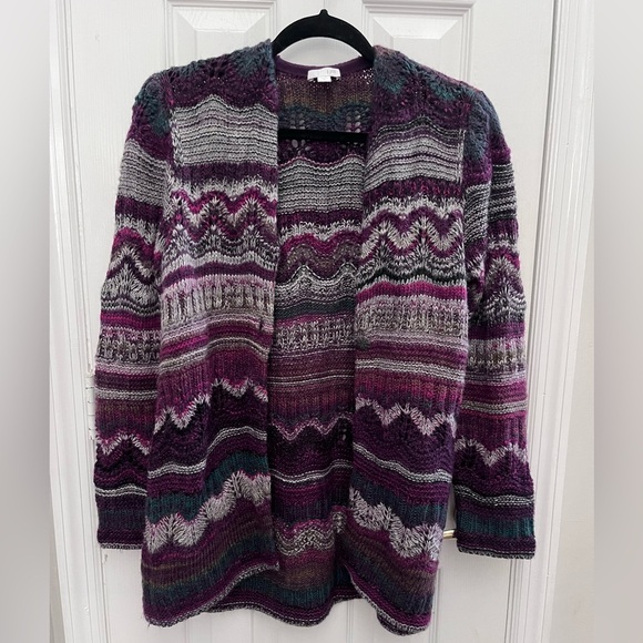 J Jill Womens XS chunky knit cardigan open front purple - Picture 1 of 6